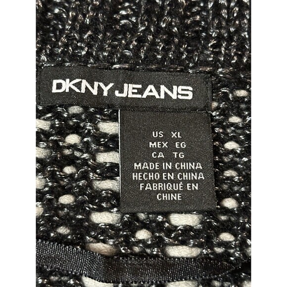 DKNY JEANS XL BLack White silver PONCHO Full Zip Front Chunky Knit Sparkle - Picture 13 of 14